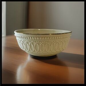 Lenox Ivory Embossed Bowl Gold Trim – 6” Textured Beaded Design – Bone China